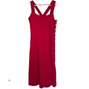 Vintage Newport News Maxi Dress SZ MED Pink Criss Cross Back Button Side Summer